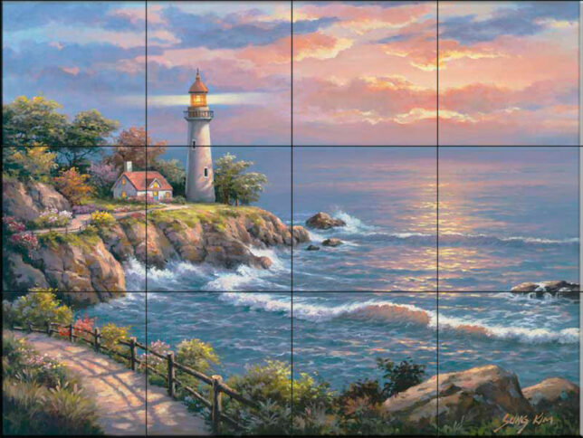 Tile Mural, Sunset At Lighthouse by Sung Kim